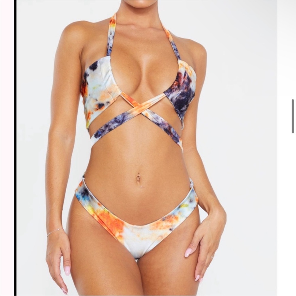 Pretty Little Thing Tie Dye Cross Strap Swimsuit:Size 2
